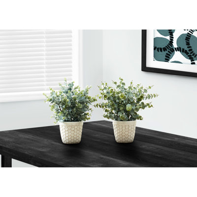 Plantes artificielles 13 po, herbe d'eucalyptus de 2, intérieur décoratif avec pots blancs, verdure artificielle, sans arrosage, entretien - 2 pièces d'herbe, en pot dans les feuilles, arrosage nécessaire