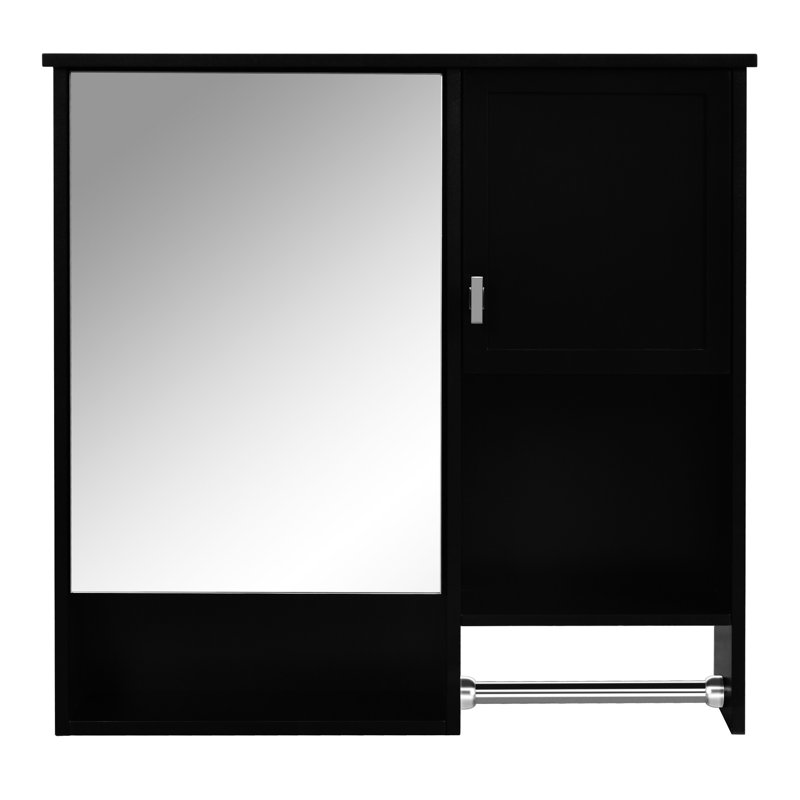 Armoire murale de salle de bain 29 po x 28 po avec miroir - tablettes réglables, rangement moderne et barre à serviettes 30,24 po, hauteur de tablette, finition noire