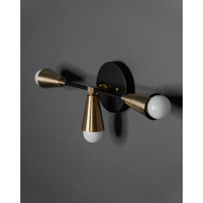 Armed Sconce, Black/Brass, 8" H x 12.5" W x 5.5" D
