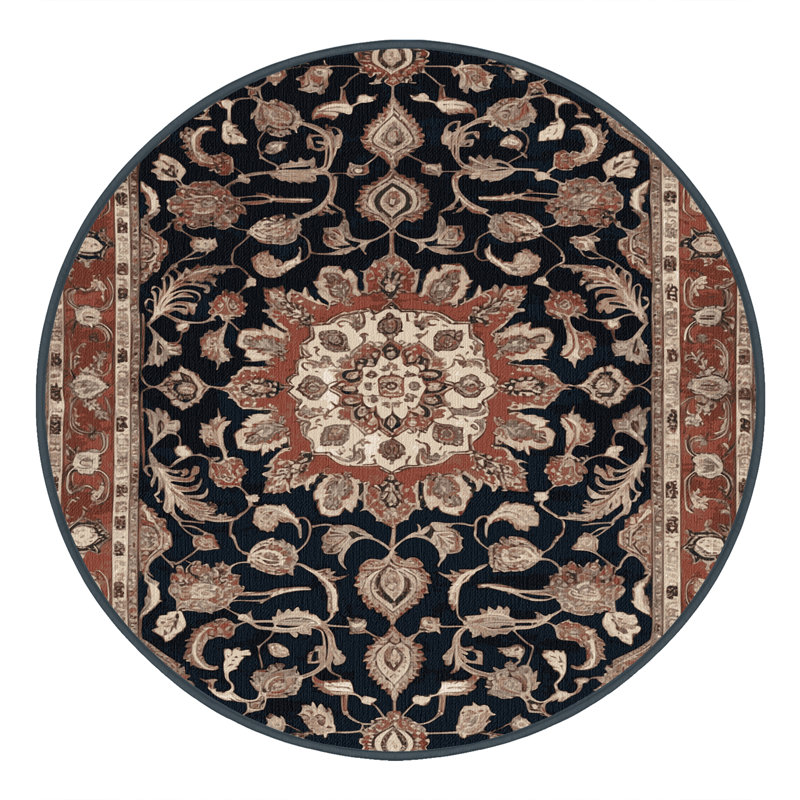 Machine Washable Persian Brown Area Rug, Round 6'