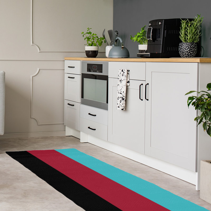 Tapis noir/rouge rayé/sedona zone bleu foncé Arizona, Tapis de couloir 2 pi 6 po x 8 pi