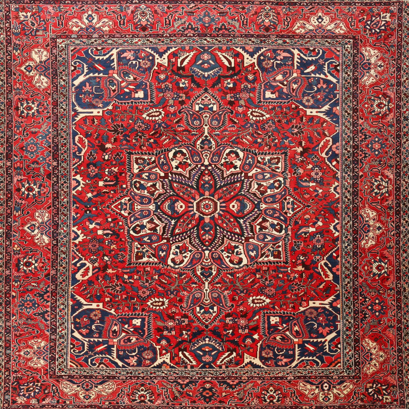 Tapis rouge/beige/gris traditionnel Albarado, Carré 5 pi