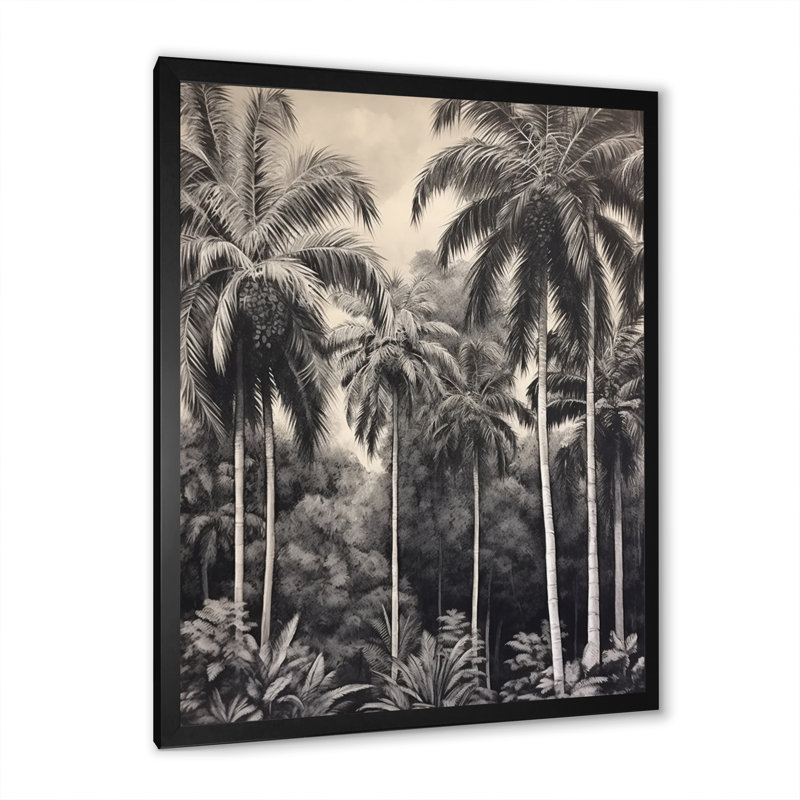 «Black and White Palm Paradise I», reproduction sur toile, H 32 po x l 16 po x P 1 po, Cadre photo noir simple