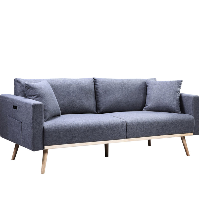 75 po avec tissu en lin gris foncé, orifices, coussins et garniture en bois, fonction de poche