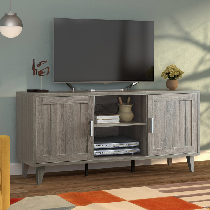 Alveta Modern 60 inch TV Stand for TVs up to 65 inches, Assembly Required, Stone Wash Gray