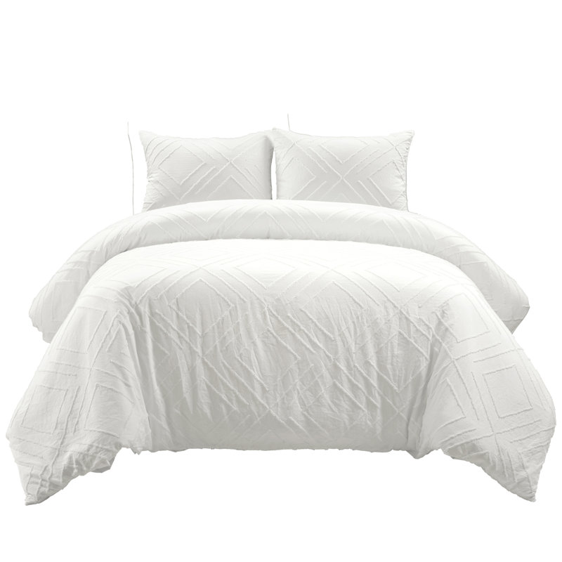 White Microfiber Reversible 3 Piece Duvet Cover Set, King Duvet Cover + 2 Standard Shams