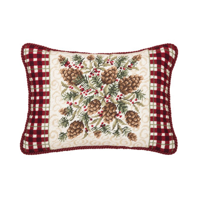 Rustic Pine Needlepoint Christmas Holiday Throw Pillow