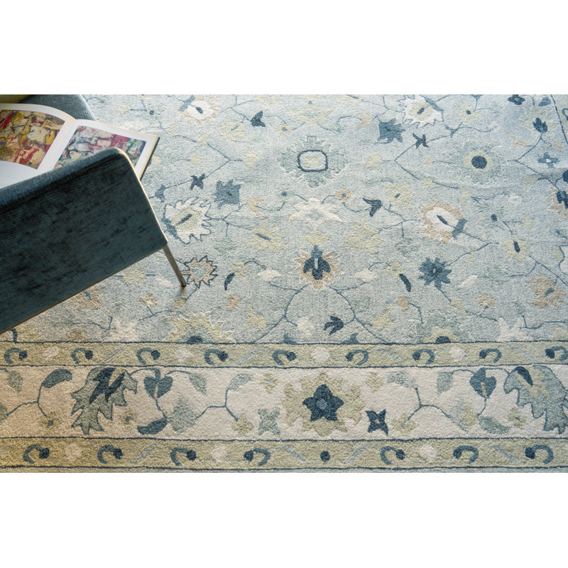 Elegance hand-tufted New Zealand Wool Light Blue/Ivory/Navy Area Rug, 9'X12'