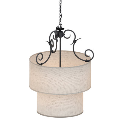 Lustre d'intérieur en fer antique à niveaux 8 lumières avec abat-jour tambour en lin écru Fairfield