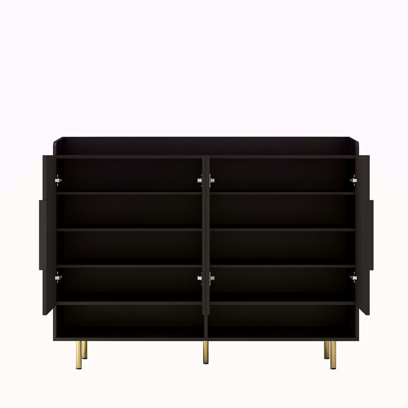 Buffet, armoire à chaussures avec 4 portes, grande armoire de rangement pour chaussures moderne avec tablettes réglables pour le vestibule, armoire à chaussures noire pour le salon, la chambre à coucher
