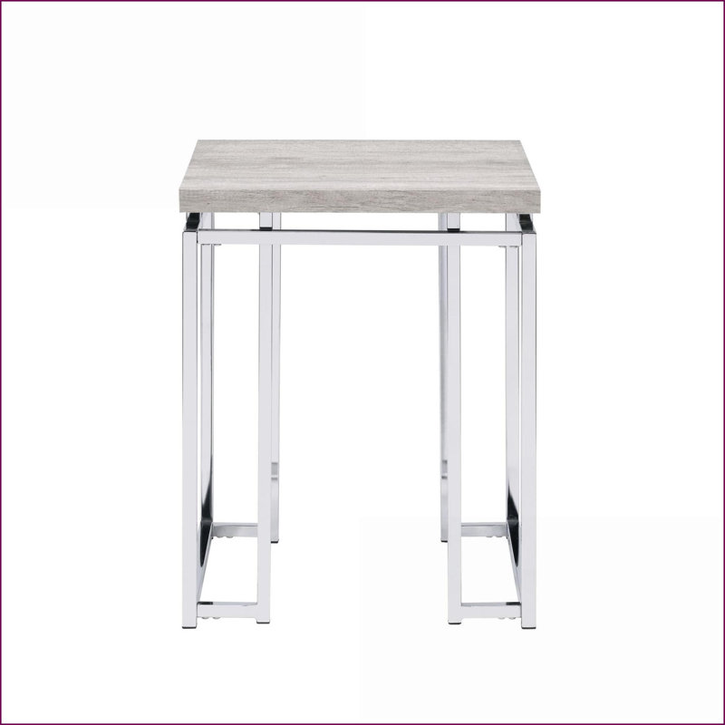 Table basse de salon en chêne naturel avec structure chromée - style contemporain, tablette peu encombrante