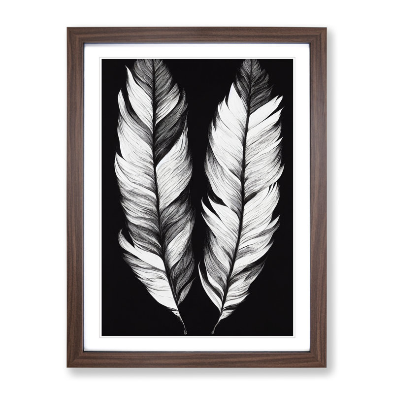 Monochrome Feathers No.1 - Framed Print, 46cm H x 34cm W x 2cm D, Brown Framed
