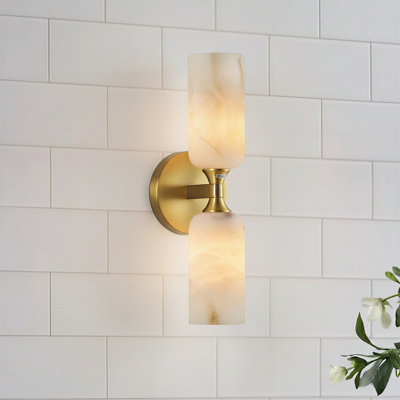 2 - Light Dimmable Modern Wall Sconces With Faux Alabaster Shades