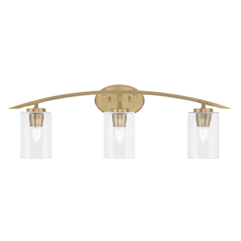 Kurve 3 Light Bath Bar With 4" Clear Bubble Glass, Brass