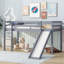 Lit simple mezzanine bas avec glissière, échelle et garde-corps de sécurité-1705588979
