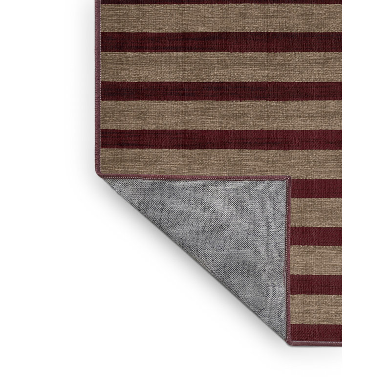 Tapis rouge à rayures horizontales lavable à la machine, Rectangle 5 pi x 7 pi