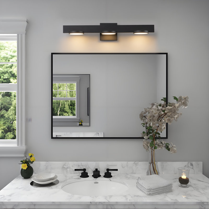 3-light Black Aluminum Led Vanity Light With Frosted Acrylic Shade
