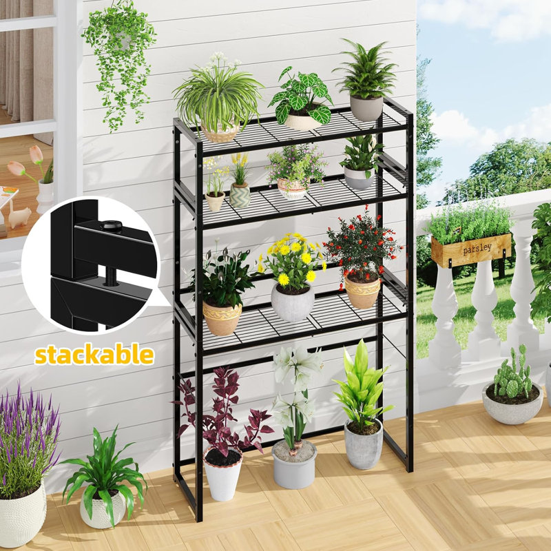 Black Metal 3-Tier Stackable Plant Stand for Indoor/Outdoor Use