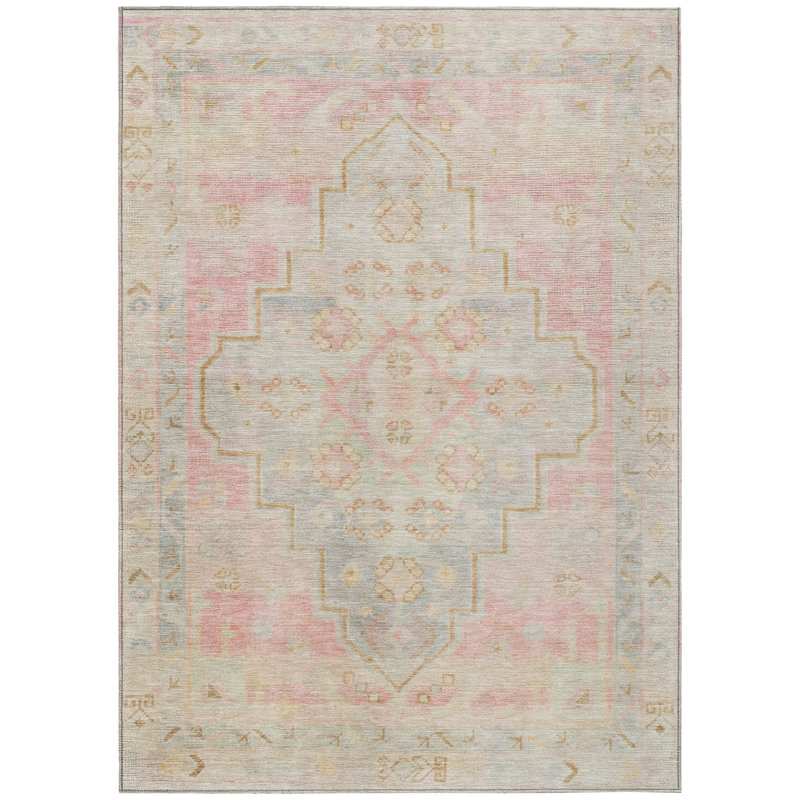 Machine Washable Indoor/Outdoor Xhevrie Pink Rug, Rectangle 8' x 10'
