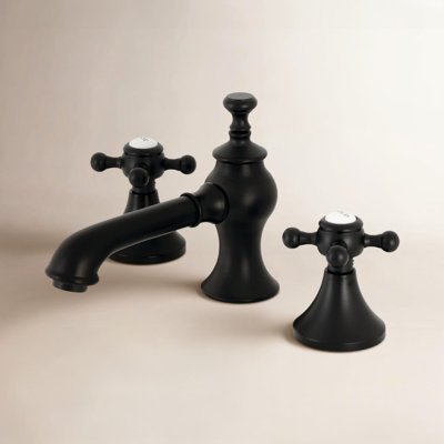 Kingston Brass English Country Two-Handle 3-Hole Deck Mount Widespread Bathroom Faucet with Brass Pop-Up Drain