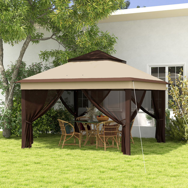 Brynja 3 x 3 m Pop Up Gazebo with Netting, Height Adjustable, Beige