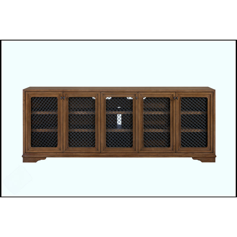 Console durable à finition amande de 84 pouces avec placages de hickory, parfaite pour un décor intérieur élégant et fonctionnel.