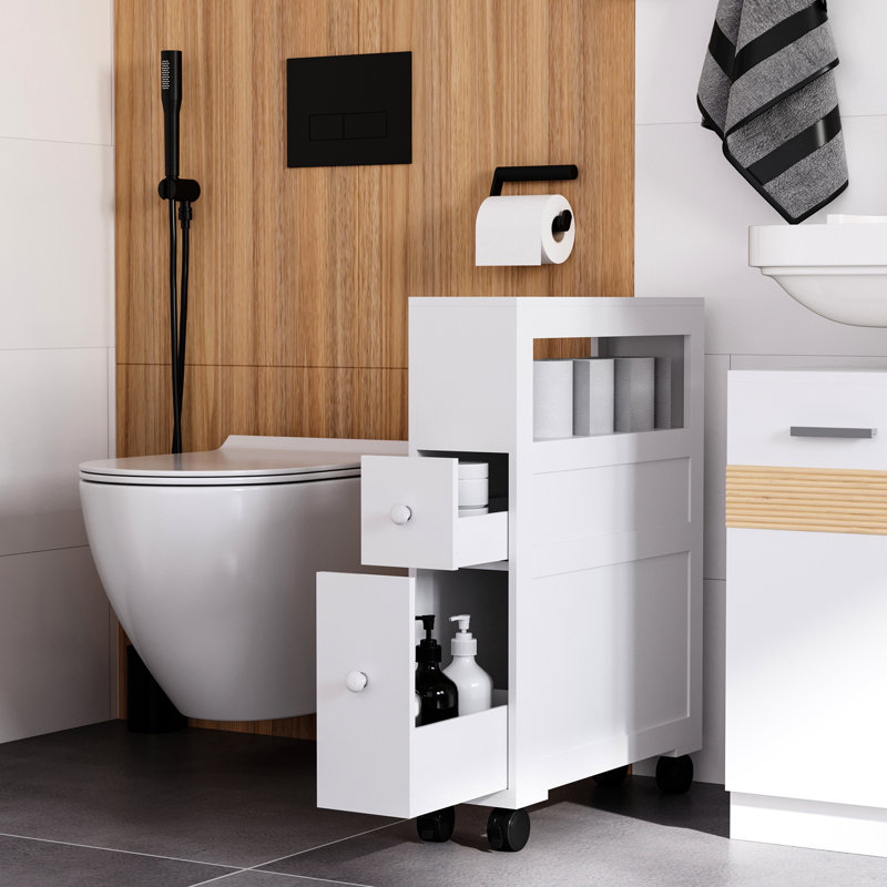 Rangement pour salle de bain avec roulettes et 2 tiroirs