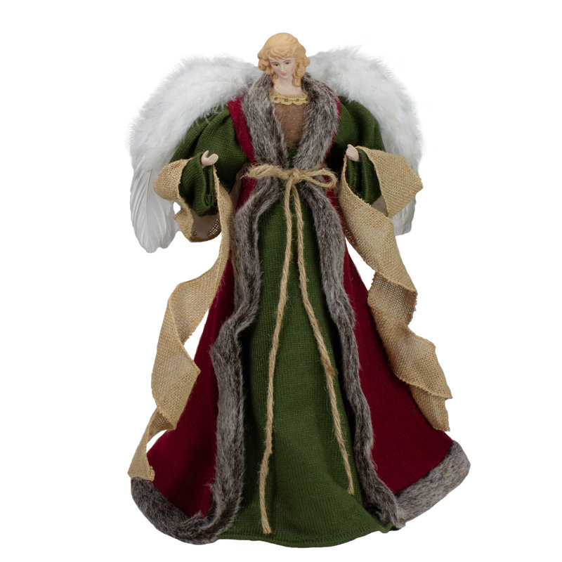 Décoration pour sommet de sapin ange en robe 18 po vert et brun - non éclairé