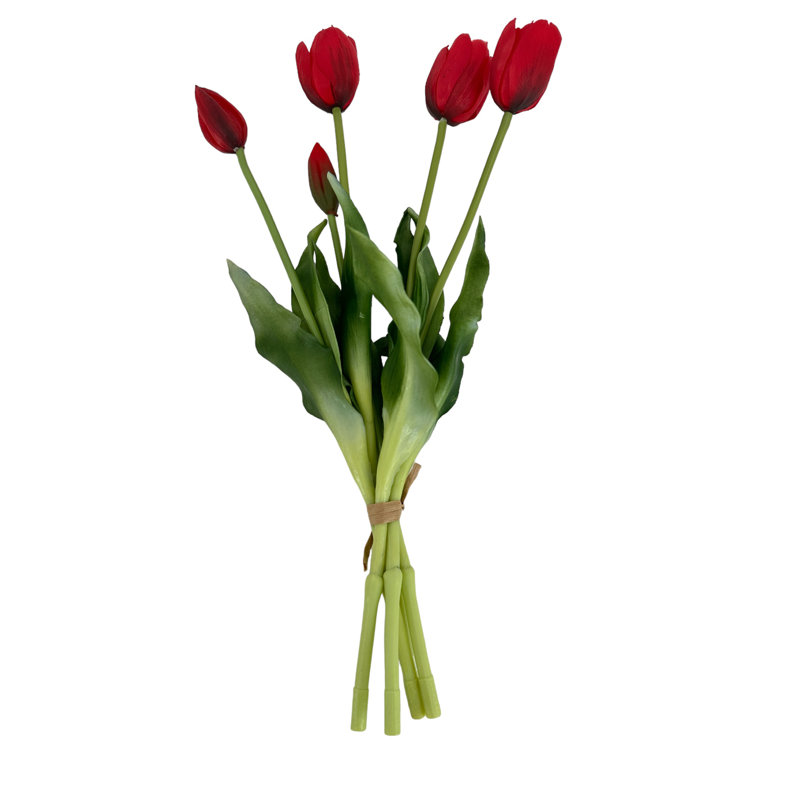 5 vraies tulipes artificielles, Rouge