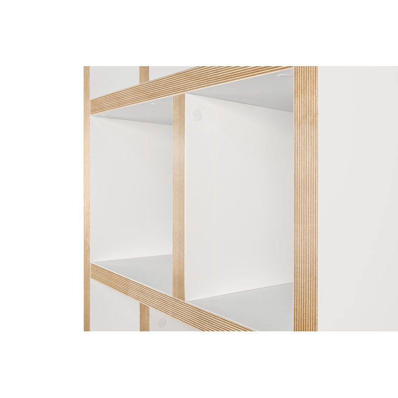 Bibliothèque cubes Stetson, (5 tablettes) H 78 po x l 28 po x P 13 po, Blanc pure / bord du contreplaqué