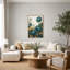 Art mural sur toile fleurs de pivoine sarcelle avec feuilles dorées-333666412