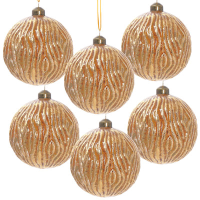 Ensemble de 6 boules de Noël en verre doré | Décoration de fête 3,9 pouces