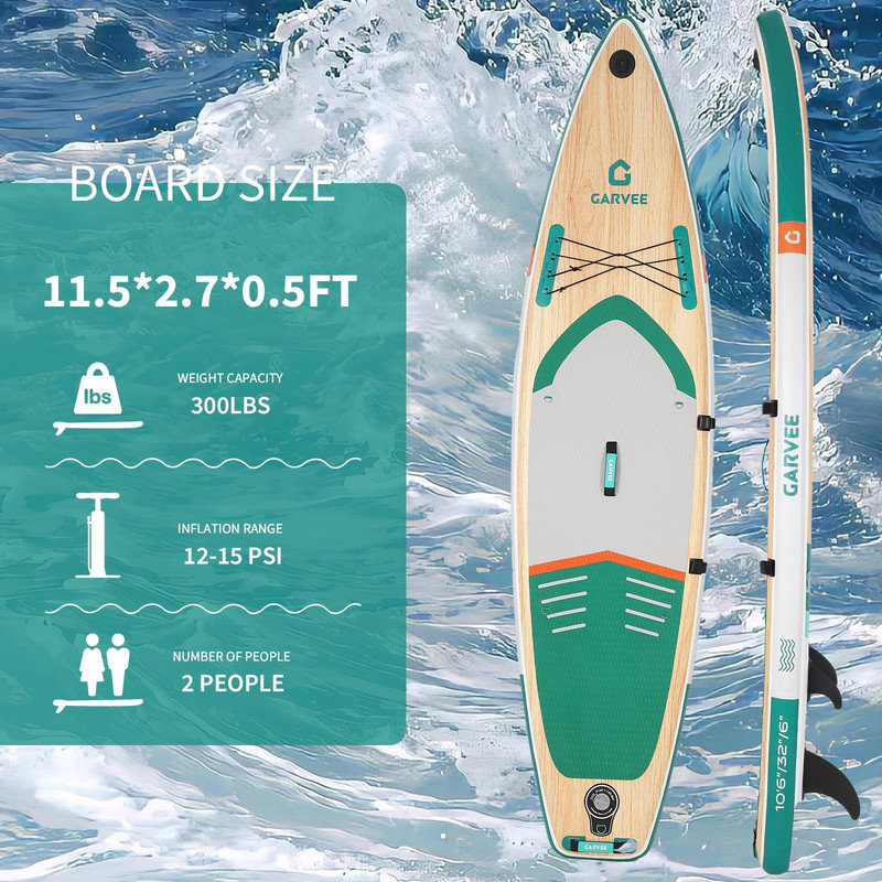Light Wood 11.5ft Ultra-Light Inflatable Paddle Board – Stable Non-Slip Deck, Complete SUP Kit for Youth & Adults