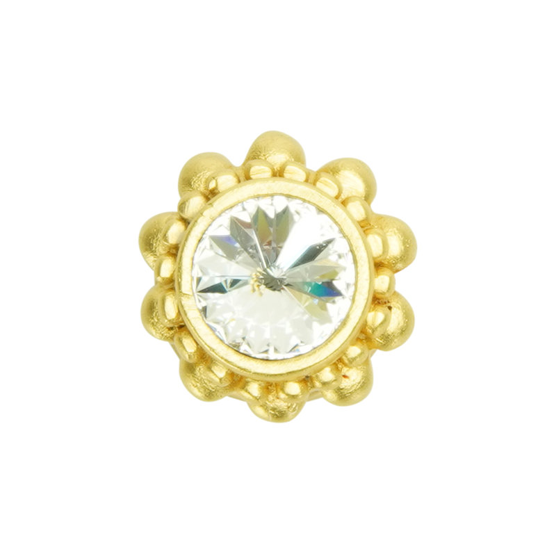 Caché petit bouton rond avec pied évasé avec un cristal Swarovski transparent mercure doré, Doré