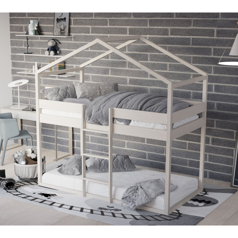 Lach Kids Twin Over Twin Bunk Bed, Antique Gray