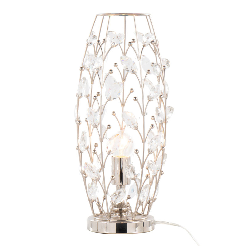 Lampe contemporaine en métal 18 po, nickel poli avec détails en cristal K9 transparent