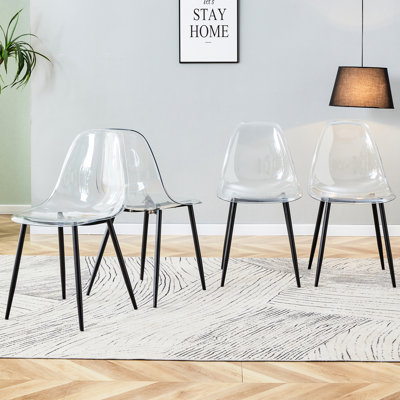 Modern Minimalist Transparent Dining Chair Of 4, Plastic Armless Crystal With Black Metal Legs, Ergonomic Design For Comfort, 1200 And Stylish , 4 Chairs, High Pet Plastic, Beauty,
