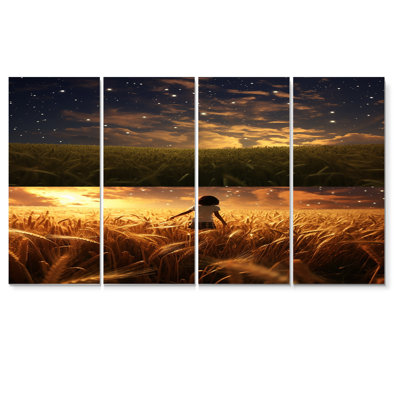 «Magical Sky Over The Golden Wheatfield - Meadow», ensemble d'art mural 4 pièces