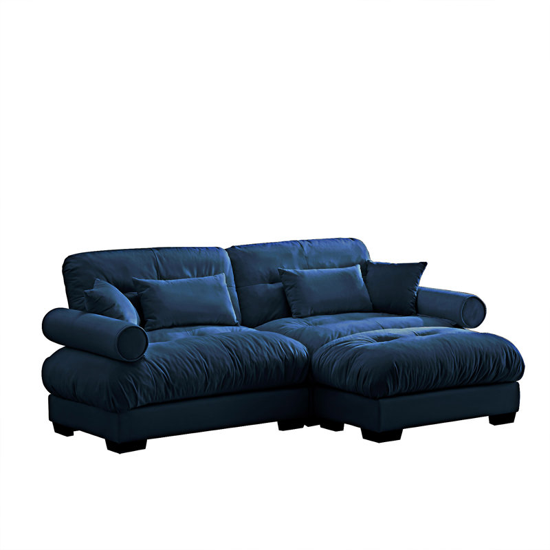 Canapé rembourré avec coussins et repose-pieds convertible, Bleu