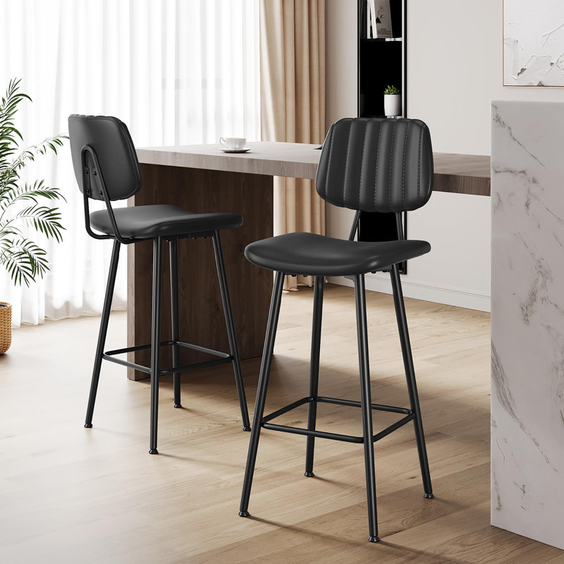 Ensemble de 2 tabourets de bar 29 pouces en cuir, Noir