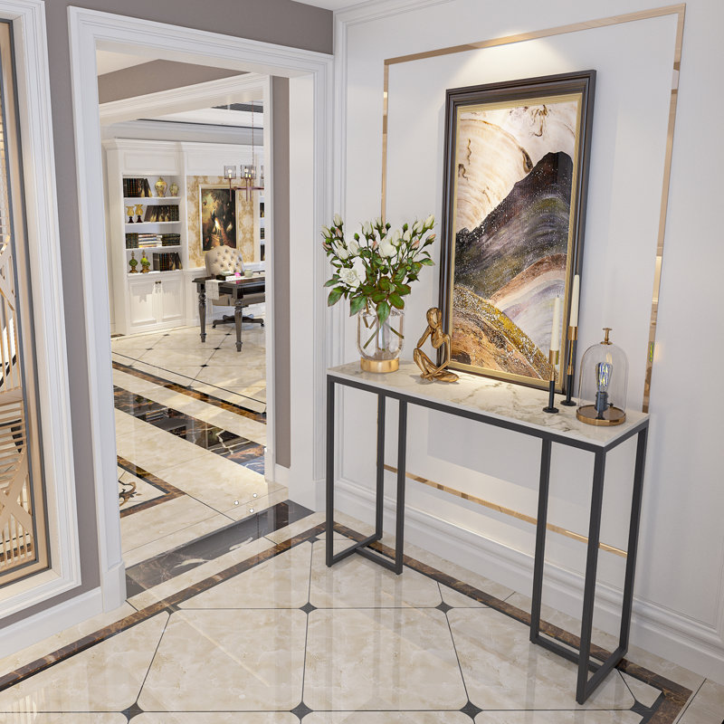 Dali 254cm Marble Top Console Table, White/Gray Marble