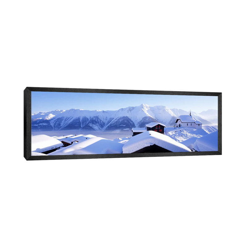Snow Covered Chapel and Chalets Swiss Alps Switzerland 1 Piece Panoramic Wall Art on Canvas, 182.88 cm H x 60.96 cm W
