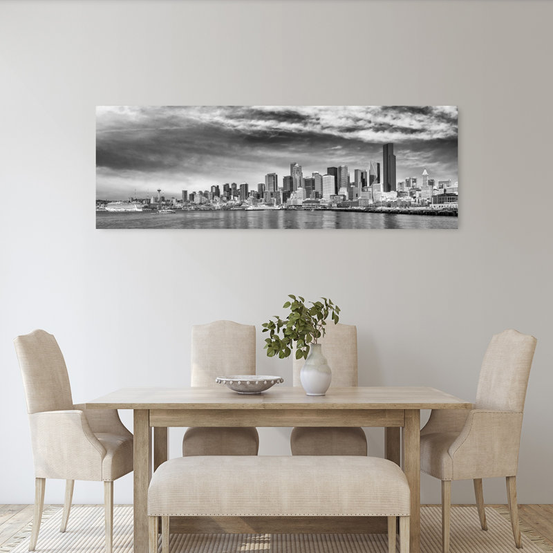 Dramatic Seattle Skyline 1 Piece Wrapped Canvas Panoramic Wall Art, 50.8 cm H x 152.4 cm W