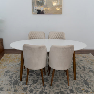 Gimpel 5 - Person Solid Wood Oval Dining Set with Velvet Upholstered Chairs