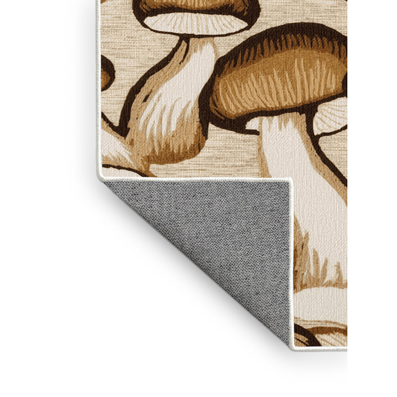 Washable King Oyster Mushroom Vegetables Area Rug, Round 5'
