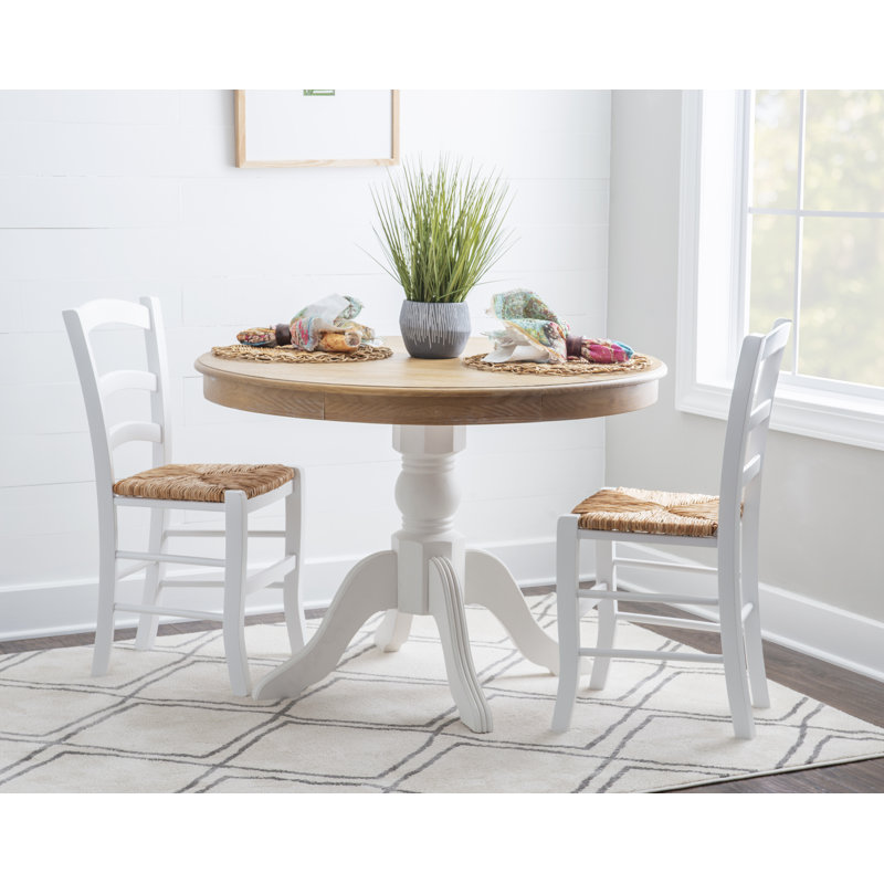 Carmelo Solid Beech Wood Dining Chairs With Rush Seat (set of 2), White
