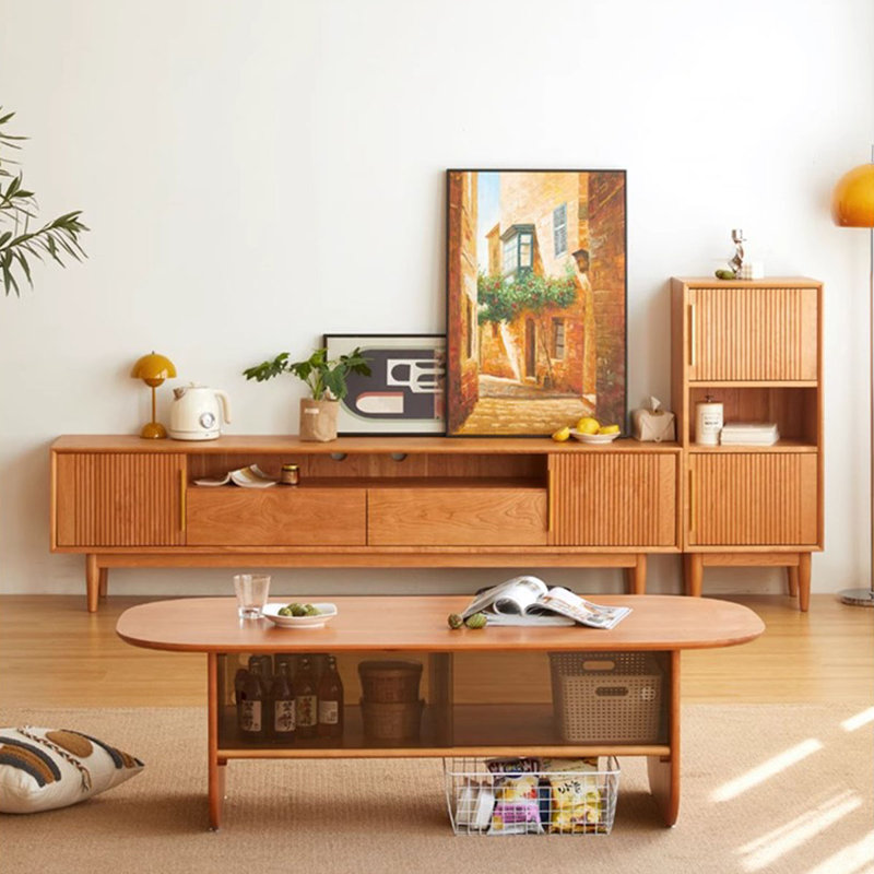 Cherry wood color Solid Wood TVStands, 21.65"H x 70.87"L x 15.75"W