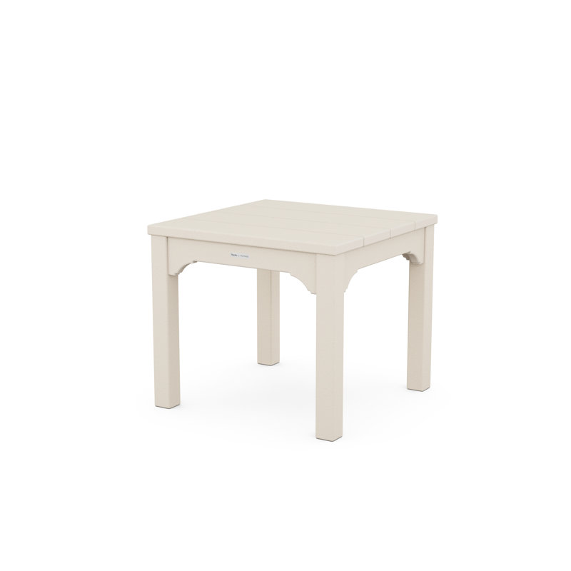 Chinoiserie Square Plastic Outdoor Side Table, Tan