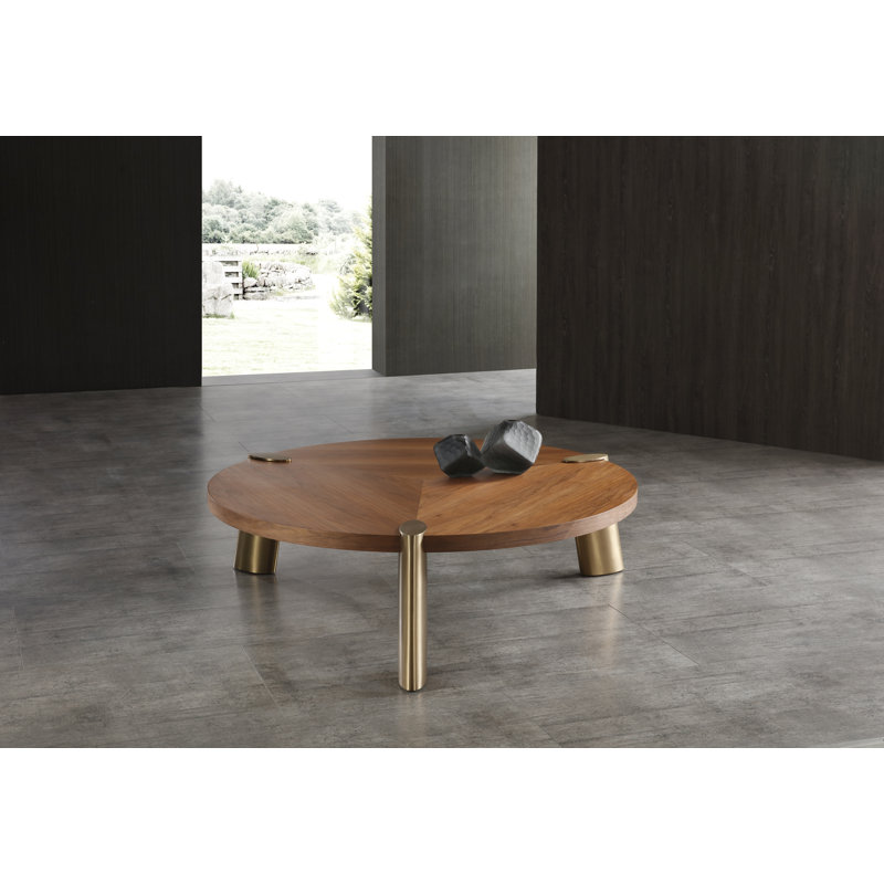Table de centre ronde 55 po Mimeo, H 17 po x L 63 po x l 63 po, Noyer / Laiton