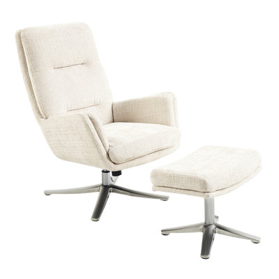 Modern Swivel Chair With In Beige Chenille, Build, Elegant Silver Base Comfortable Soft Plywood,